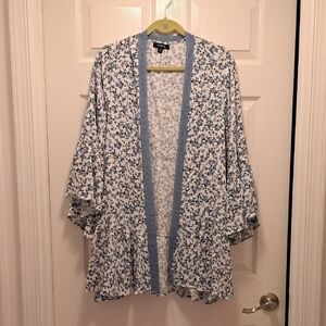 Torrid Blue and White Floral Kimono Jacket